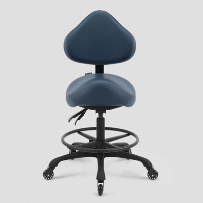 Fauteuil de selle ergonomique et pivotant pneumatique avec dossier et repose-pieds pour salon de beauté, cabinet d'hygiène, spa, massage, maison, bureau - KOA (grand bleu, repose-pieds)