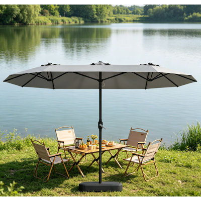15ft Double-Sided Patio Umbrella with Base & Crank, Large Outdoor Umbrella for Garden Deck Pool