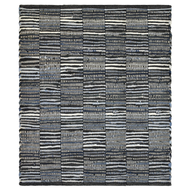 Tapis indigo rayé fabriqué à la main Dhurrie Unadilla, 5 pi x 7 pi 6 po
