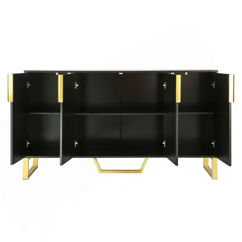 Buffet moderne avec quatre portes, armoire de cuisine avec tablette réglable, Noir, noir, noir, noir