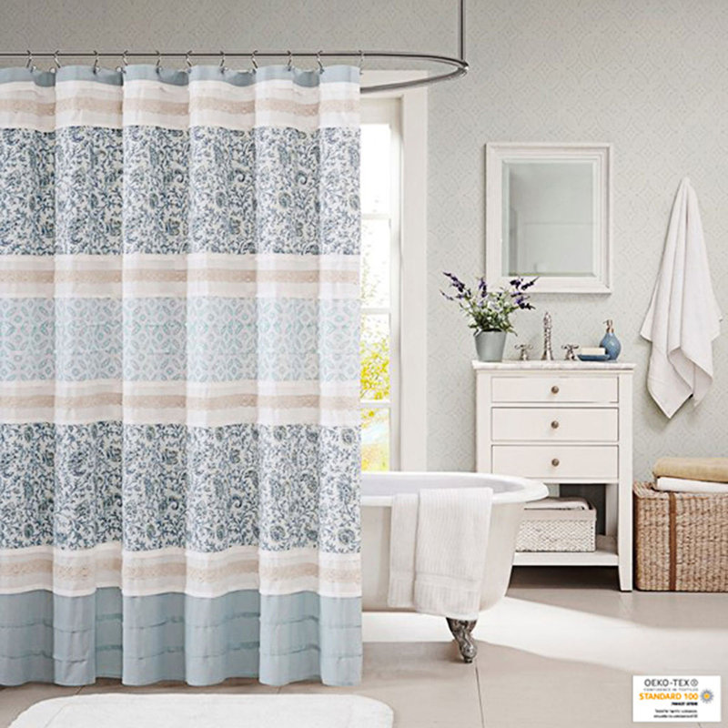 Blue and White Paisley Cotton Shower Curtain