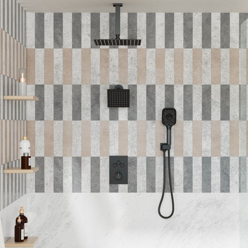 Matte Black Large Square Dual Ceiling Mounted Shower System