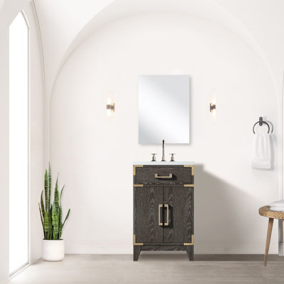 Meuble-lavabo en chêne brun avec dessus en acrylique - l 20 po x P 18 po à fermeture douce et miroir 18