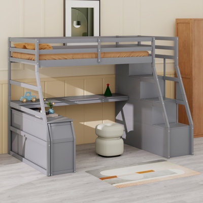 Lit mezzanine avec tiroirs, tablettes et bureau