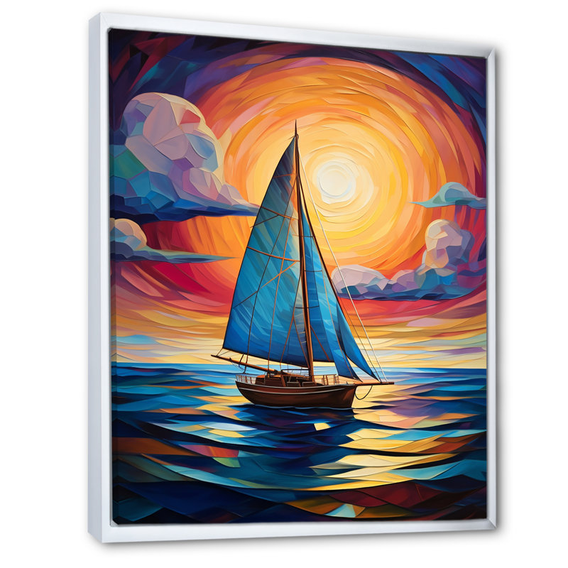 Voilier abstrait Rohando - reproduction sur toile, H 32 po x l 16 po x P 1 po, Cadre flottant blanc