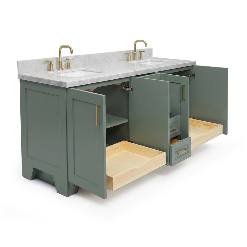 73 IN.  Single Bathroom Vanity, Rectangular, Vintage Green, Carrara Marble