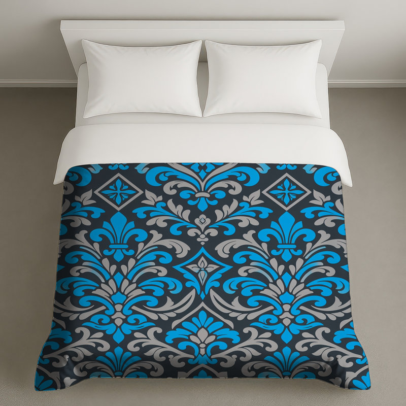 Housses de couette à motif damassé bleu-gris, Twin