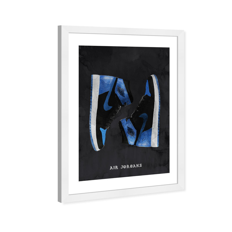 «Fashion and Glam Classic Sneakers VI», impression sur papier bleu moderne, Cadre blanc