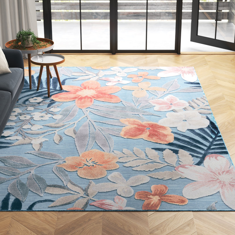 Aadham Floral Navy Blue/Aqua/Rust Indoor / Outdoor Area Indoor/Outdoor Area Rug, Rectangle 8' x 10'
