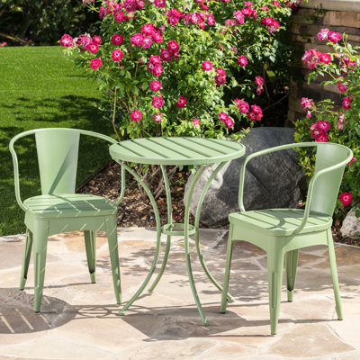 3 Pc Kd Metal Bistro , , Water- Outdoor, Iron, 20.5" Seat High Chairs & Table, 16.25" Deep Outdoor Metal, Water-, 23.64" 18"