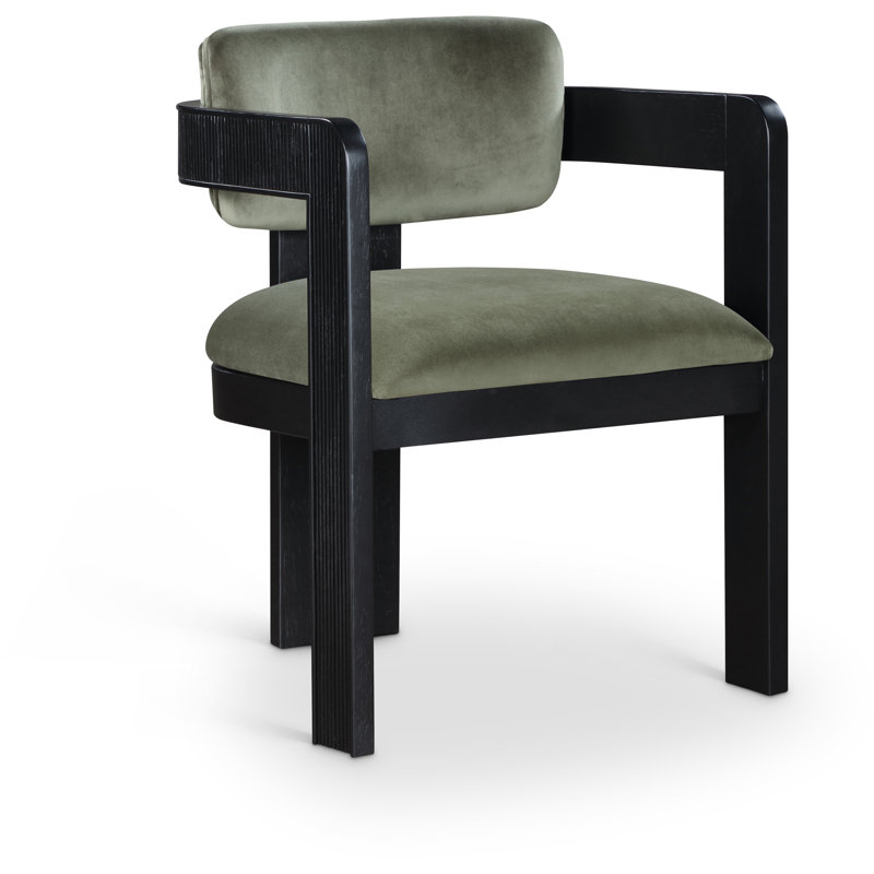 Sacha Frink Upholstered Dining Arm Chair, Green Velvet, Black
