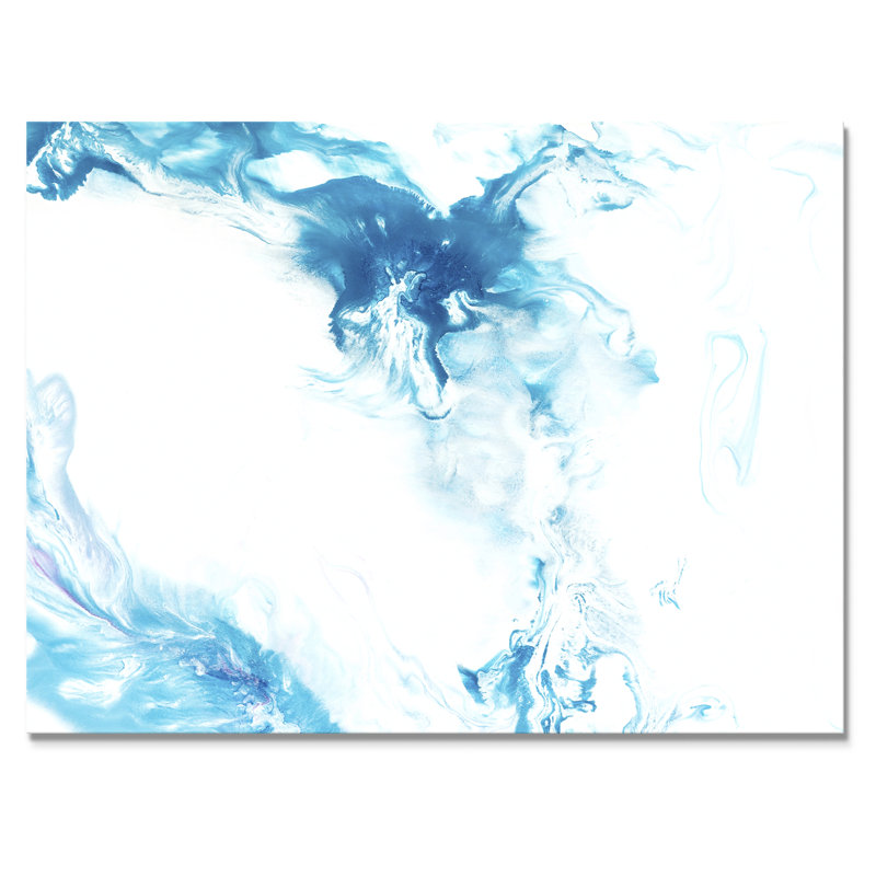 Vague bleue liquide sur blanc I - Peinture sur toile, H 24 po x l 32 po, Toile tendue