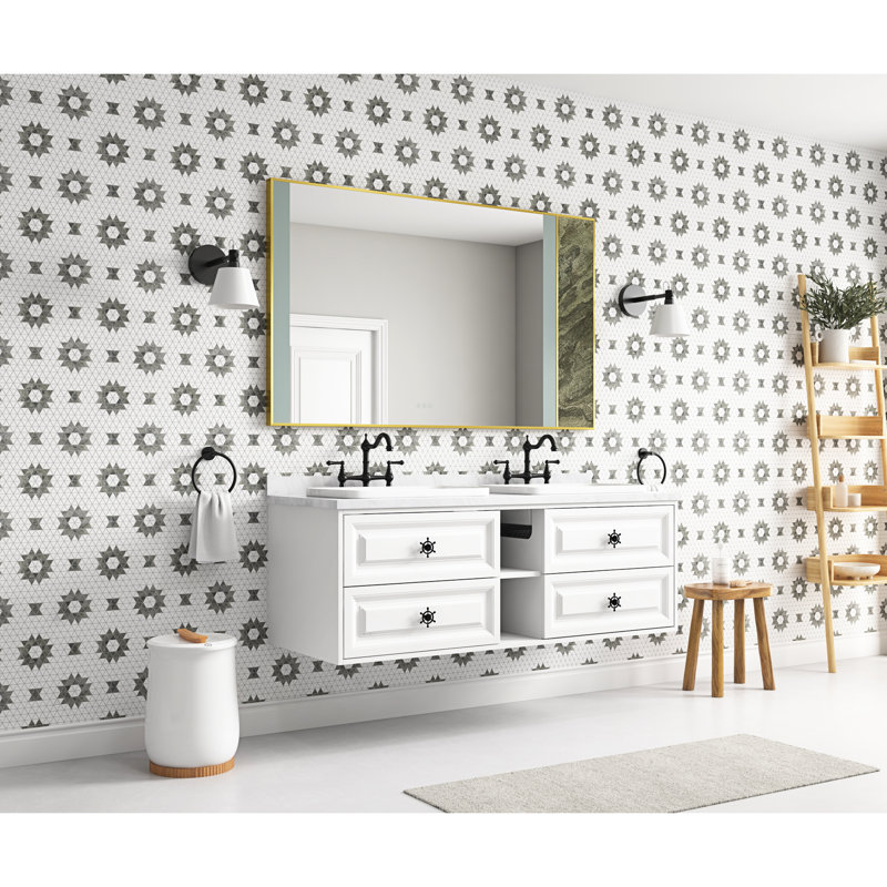 Meuble-lavabo double mural 60 po, blanc, meuble-lavabo de rangement de qualité, tiroirs, Blanc, 61'