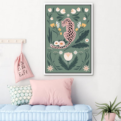 Bright Preppy Animals Botanical Floral Print Cheetah Cat Print Girl's Bedroom Animals Modern Boho Style Preppy