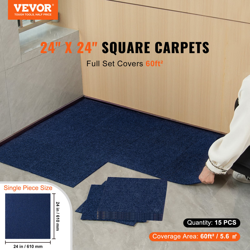 24'' W x 24'' L Level Cut And Loop No Mounting / Installation Required Polyester Carpet Tile, Blue