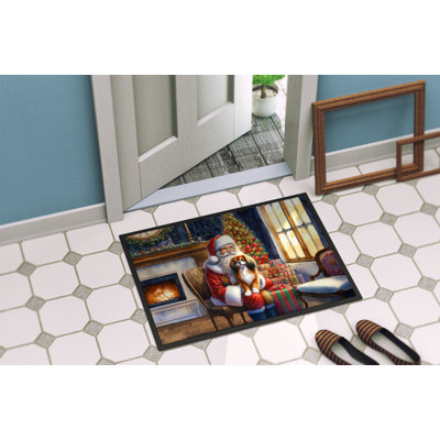 Tibetan Spaniel and Santa Claus Doormat