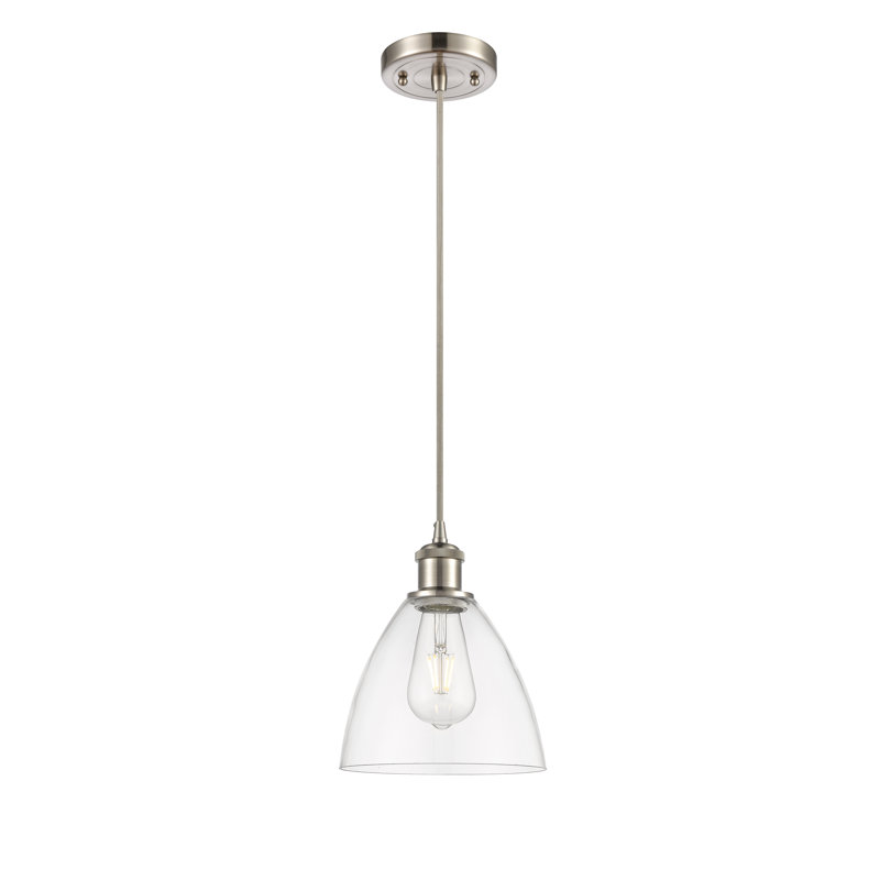 Luminaire suspendu en forme de dôme à 1 lumière Angelia, Transparent, H 11,25 po x l 7,5 po x P 7,5 po, Nickel satiné brossé