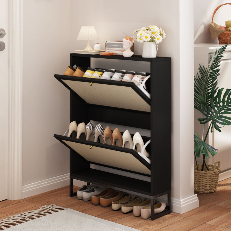 Armoire de rangement pour chaussures 8 paires Lalani, Noir, noir, noir, noir
