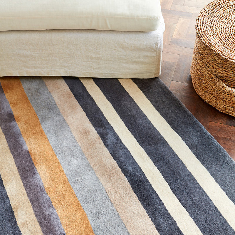 Striped Area Rug in Blue/Ivory/Gray, Rectangle 5'7" x 7'10"