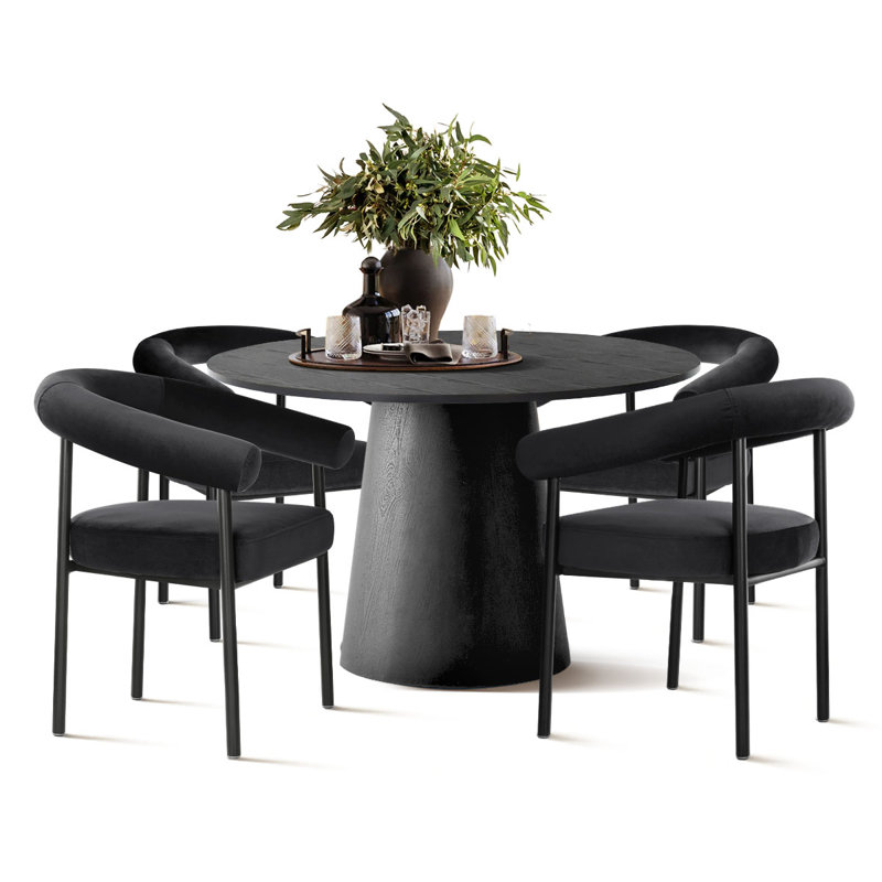 Heckman 5-Pieces Round Dining Table Sets, Black