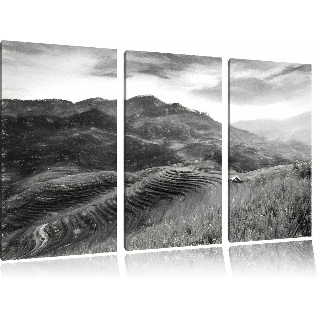 3-tlg. Leinwandbild-Set „Reisfelder in Vietnam“, Kunstdruck