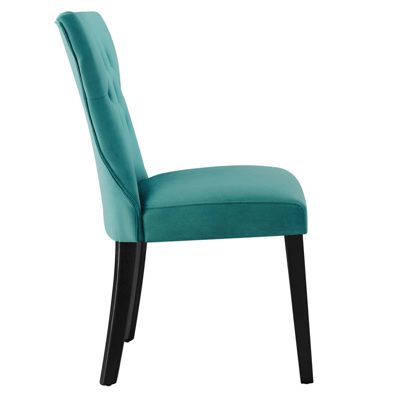 Teal Velvet Upholstered Dining Chairs with Wood Legs, Set of 2