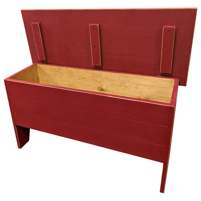 Banc de rangement en bois massif Kalki, Vieux rouge, H 18,5 po x l 36 po x P 14,5 po