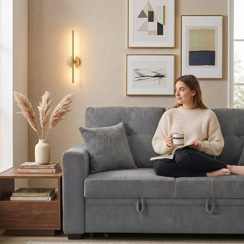 Canapé modulaire avec lit escamotable Upholstery, Tissu gris pâle