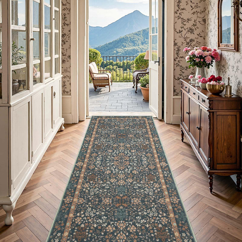 Floral Machine Washable Area Rug, Runner 3' x 10'