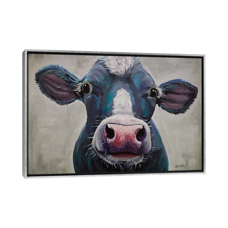 Vache-Clara belle par hippie Hound studios-impression, Toile avec cadre argenté, Pas de tapis, H 32 po x l 48 po x 1,5 po