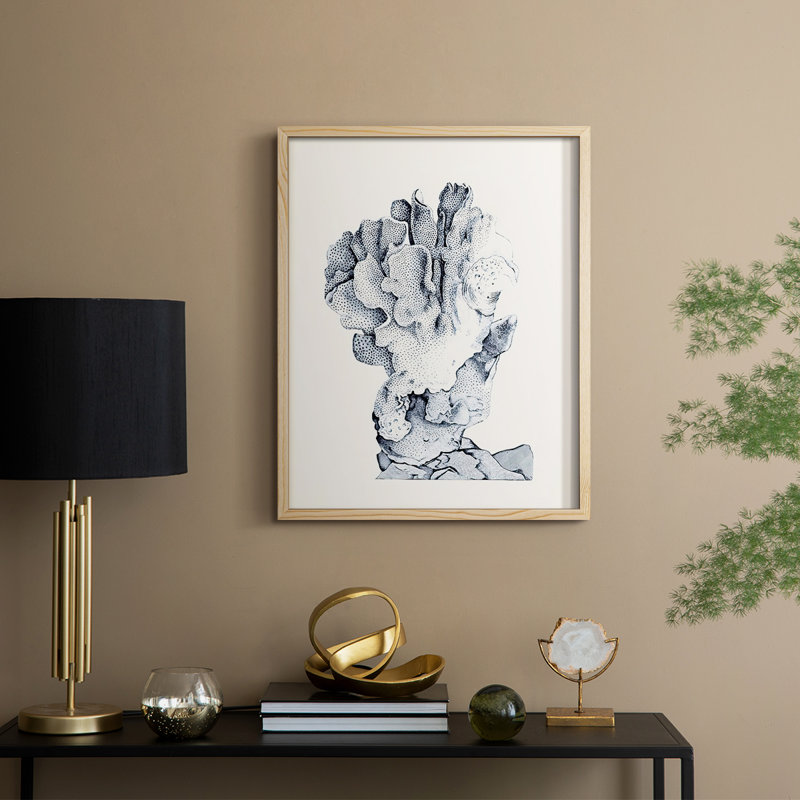 Bleu antique Coral IV, reproduction encadrée - bois massif, H 30 po x l 24 po