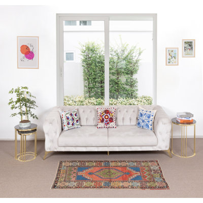 Tapis turc rétro coloré en laine de style tribal noué à la main
