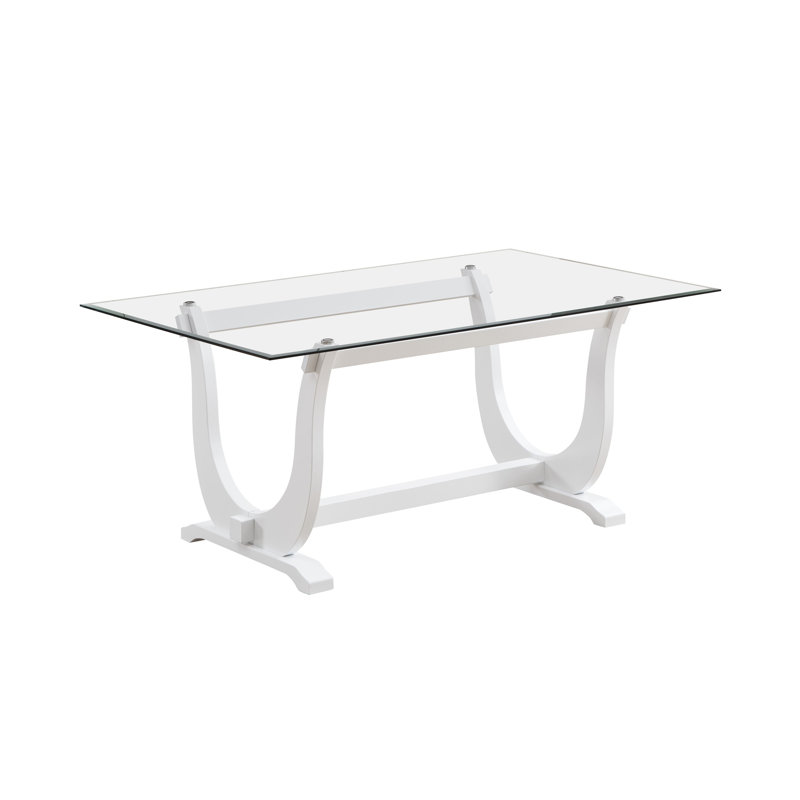 Ensemble de salle à manger Skyrah 7 pièces avec table en verre trempé et 6 chaises rembourrées capitonnées de cristal, Bleu