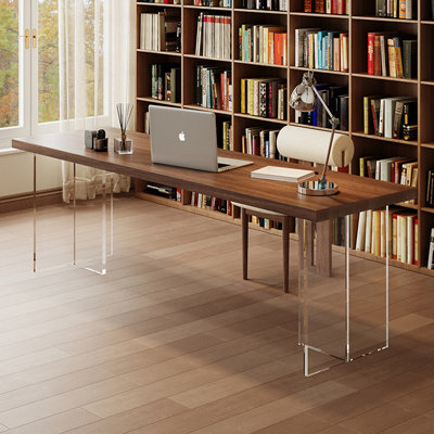 Tan+Clear Rectangular Solid Wood+Acrylic desks