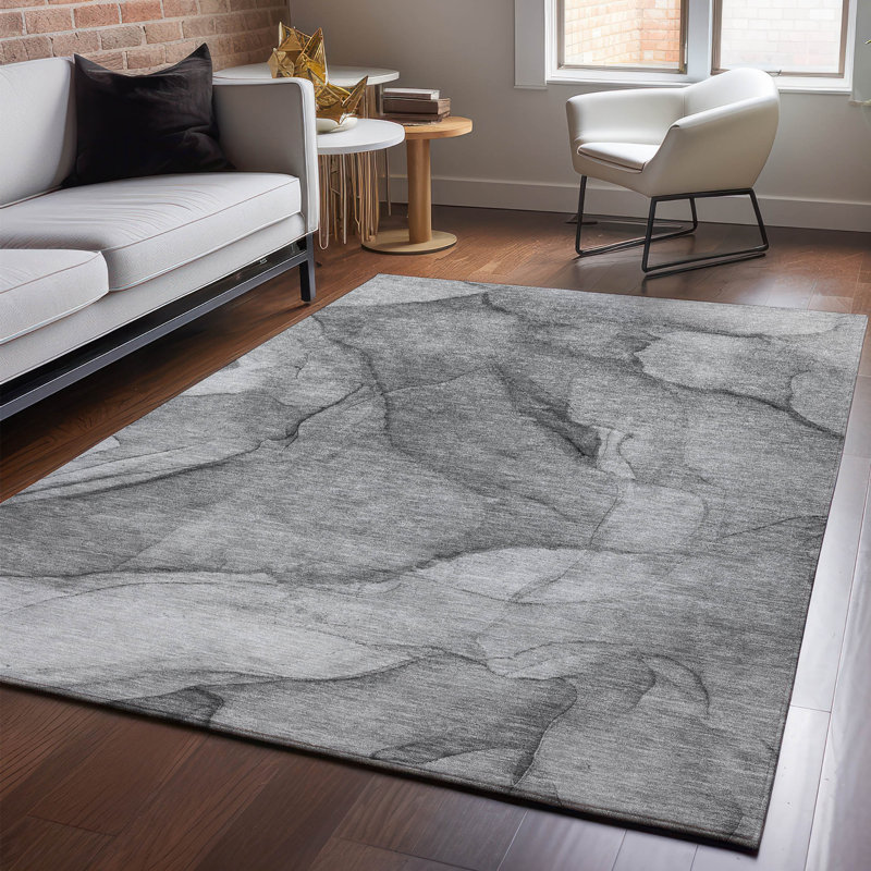 Premium Machine Washable Cerrito AMF607 Gray Rug, Rectangle 2'6" x 3'10"