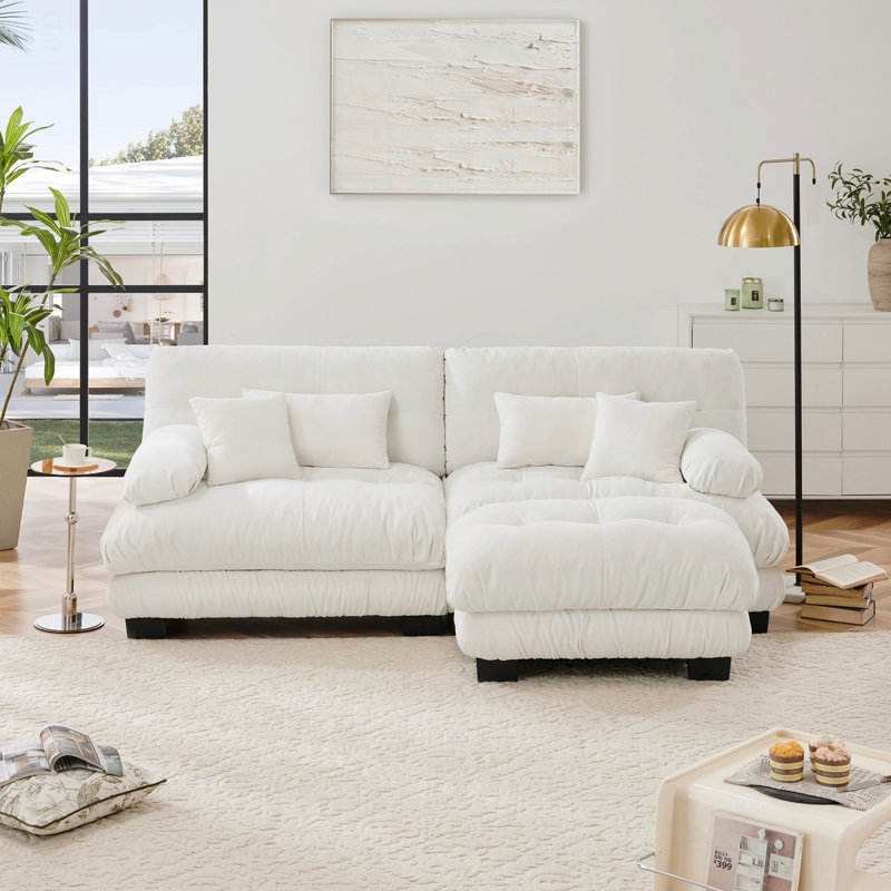 Canapé modulaire Cloud Couch pour le salon, canapé 2 places en chenille avec 2 coussins lombaires et 2 coussins décoratifs, canapé rembourré à large accoudoirs avec repose-pieds convertible, chenille