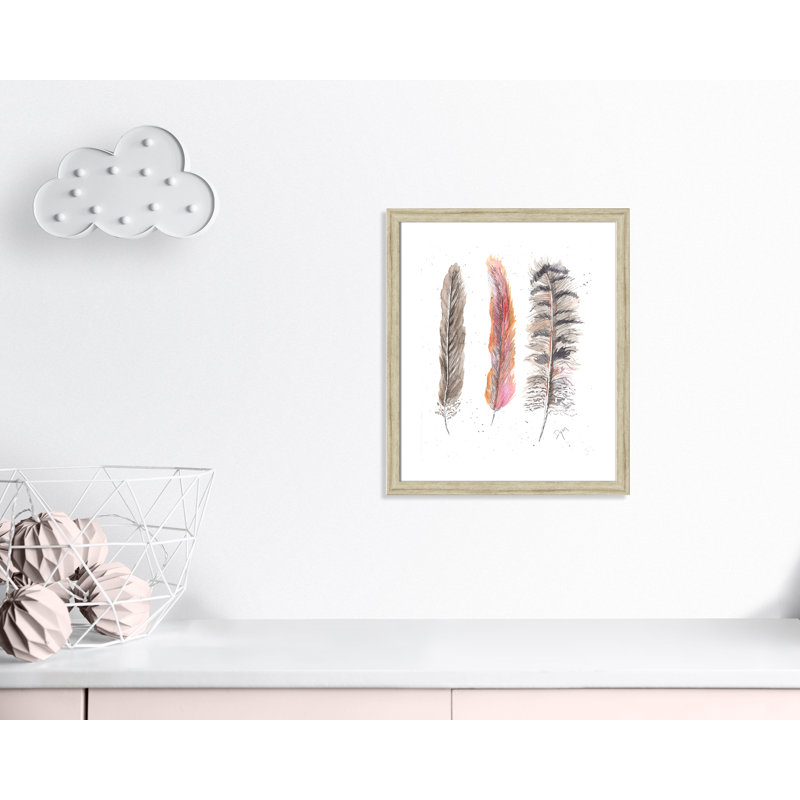 Art juvénile, plumes de plumes II, H 26,5 po x l 22,5 po x P 0,6 po, Encadrement beige