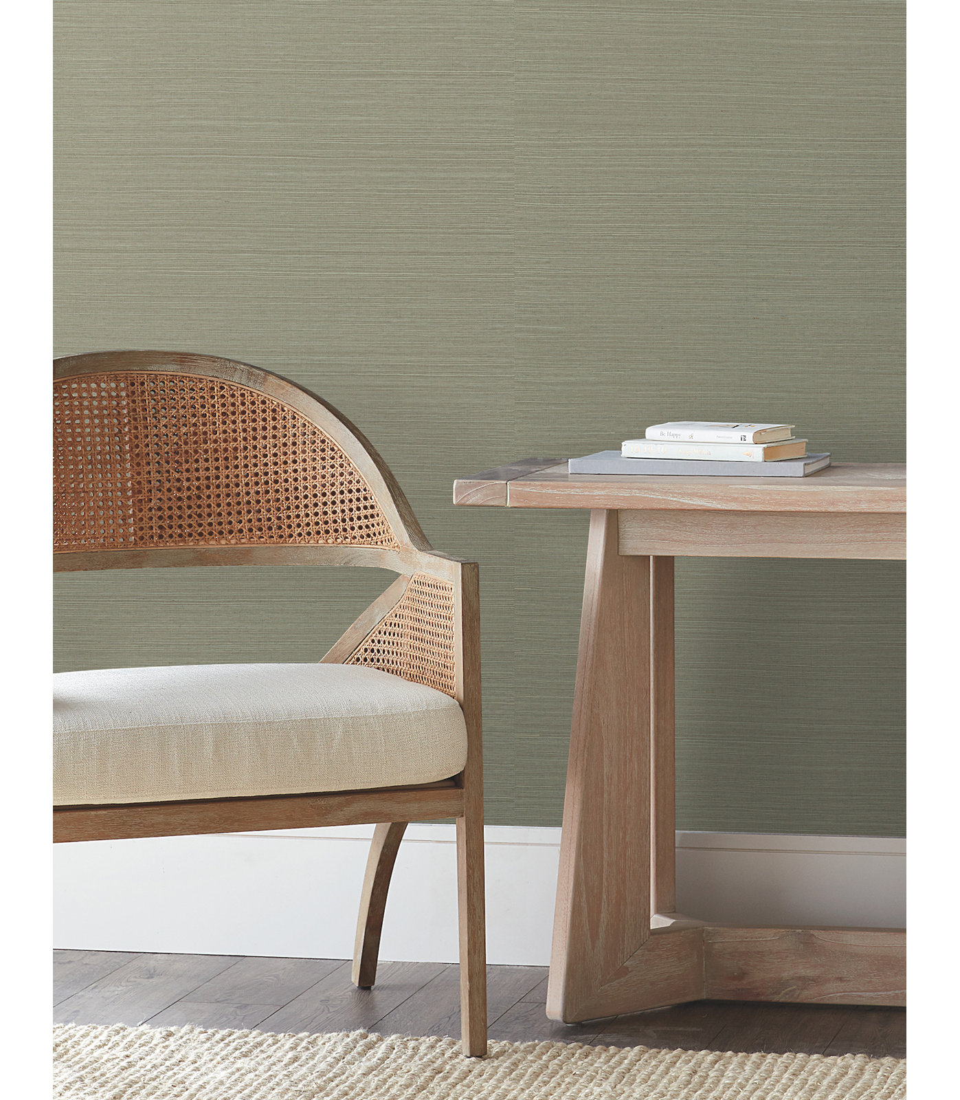 Natural Sisal Peel and Stick Grasscloth Wallpaper, Green