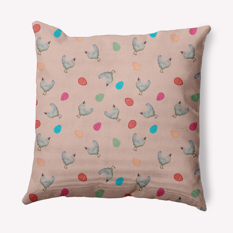 Housse et insert pour coussin décoratif carré Chickens and Eggs, Rouge délavé, 26 po x 26 po