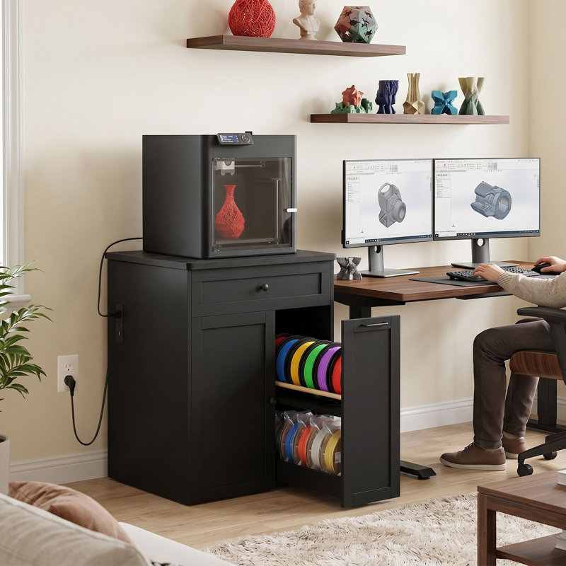 Support pour imprimante 3D avec rangement pour filament et prises intégrées, table pour imprimante 3D robuste avec tablette et tiroir réglables, classeur