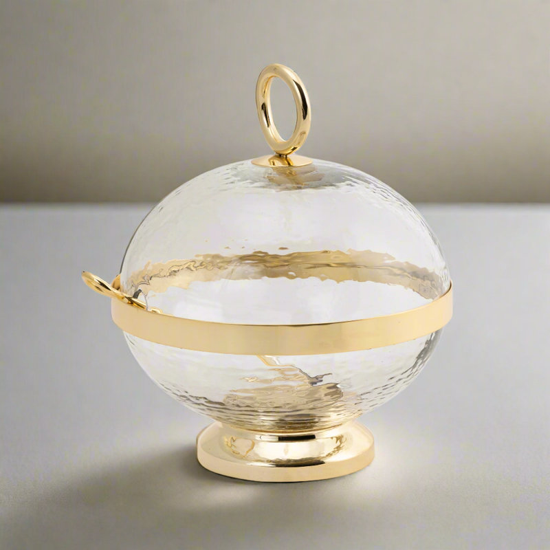 Pot à sucre sphérique en acier inoxydable, Or / transparent