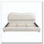 Structure de lit plateforme tapissier avec tête de lit arrondie à coins arrondis, lattes en bois, pieds en bois de chêne massif, tissu chenille-454041895