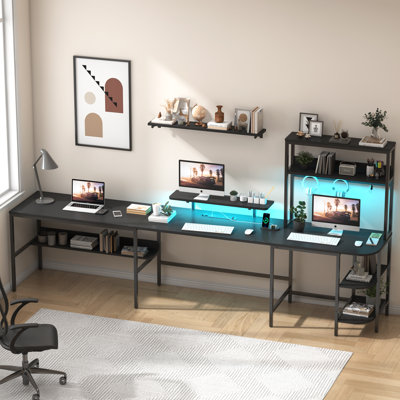 Bureau d'ordinateur en forme de U / en L / en I avec huche, douilles et DEL 86,6 po Keyvin