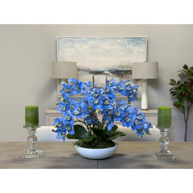 Orchids Arranged in Fiberstone Planter, Blue