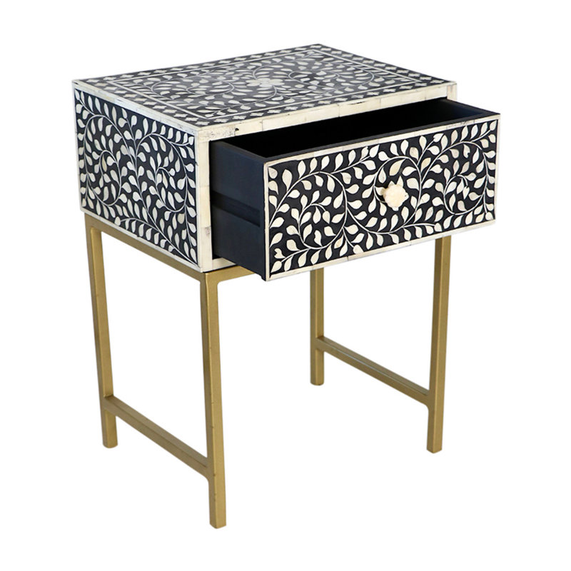 Table de chevet en métal à 1 tiroir Mereus, Noir