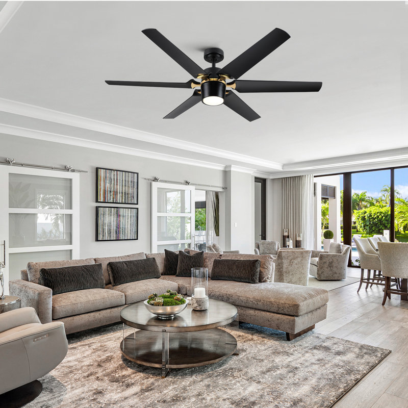 Modern 60'' Black and Gold Ceiling Fan with LED Light and Remote