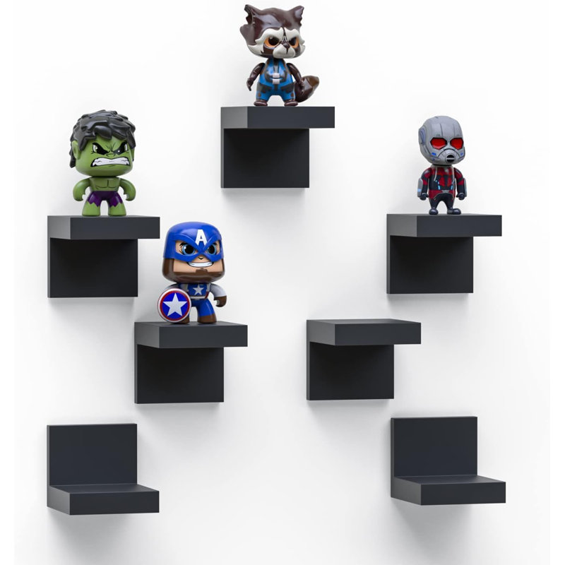 7-Pack Small Floating Shelves For Wall By , Plastic Black Shelf 4 Inch Display Ledges Room Decor, Mini With 2 Types Of Installation (Adhesive Or Screw)