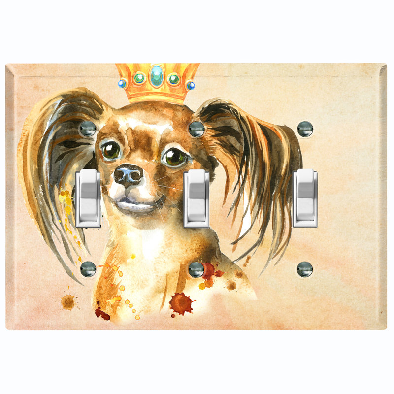 Metal Light Switch Plate Outlet Cover (Cute Papillon Dog Princess Crown - Single Toggle)