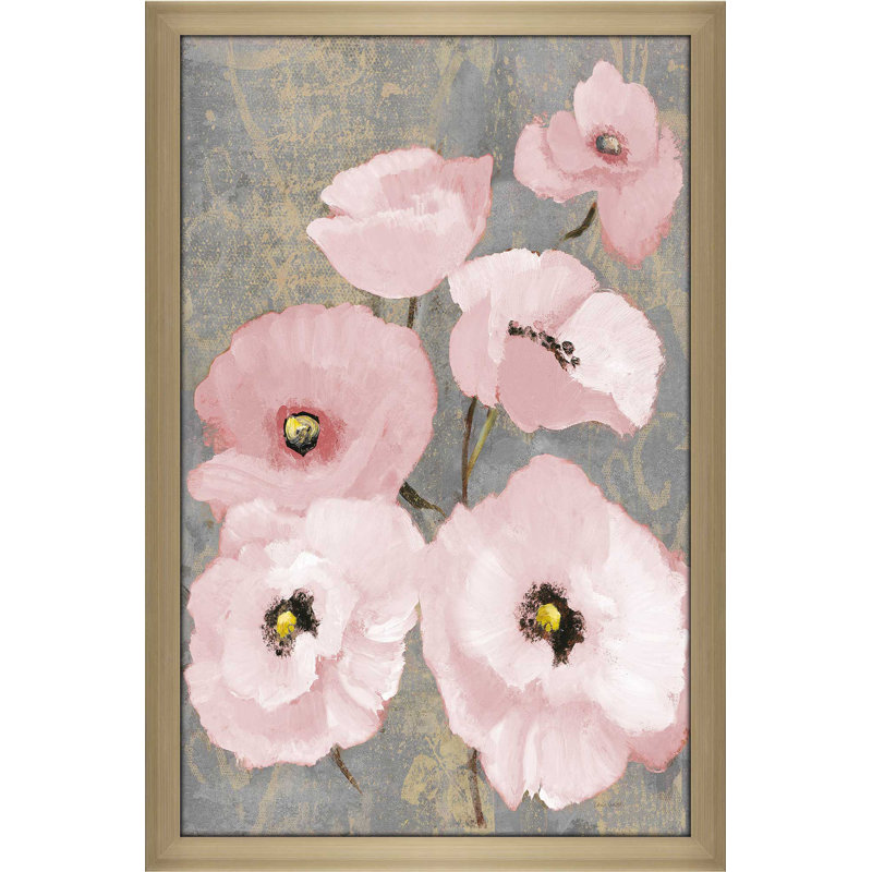 «Kindle's Blush Poppies II», reproduction sur toile en rose / gris / noir, H 40 po x l 24 po x P 2 po