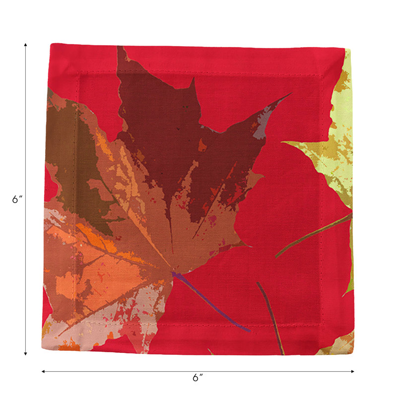 Serviettes de cocktail en satin de coton à feuilles d'automne, Rouge